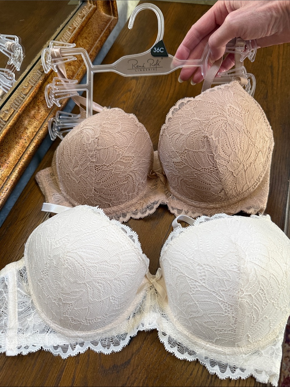 Rene Rofe Set of 2. Lace Push-Up Bra - Nude/light beige and Off-White. Size 36C.
